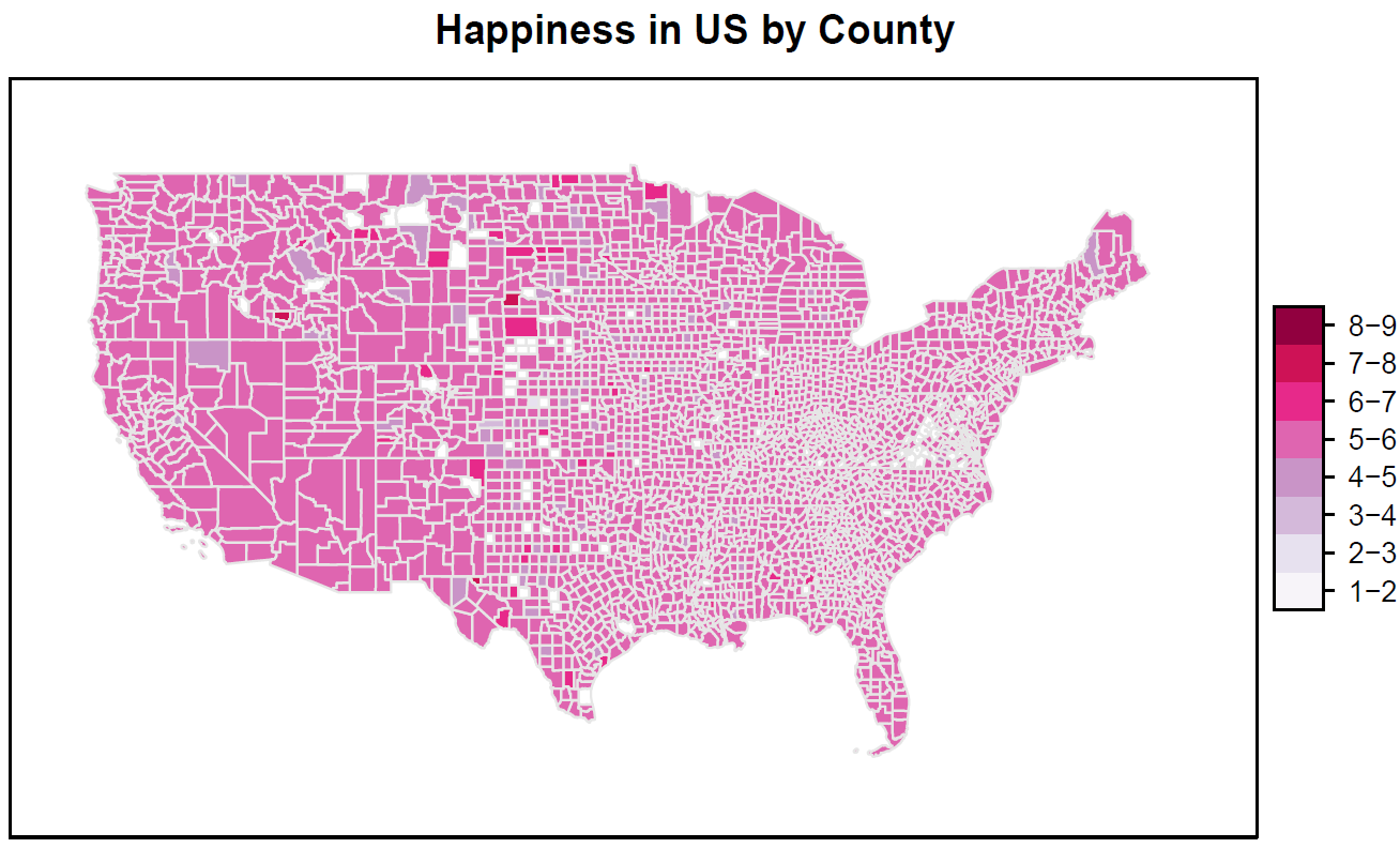 County happiness, no thresholding